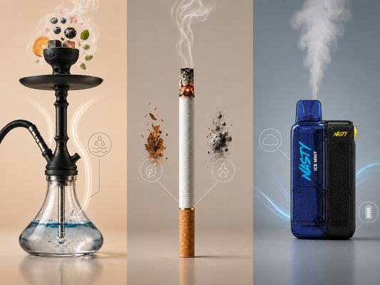 シーシャ・紙巻きタバコ・VAPEの3種類を比較したイメージ